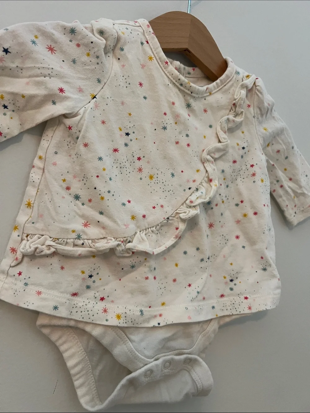 Gap | Baby Girls Cream Star-Print Ruffle Bodysuit Top Size 0-3 Months